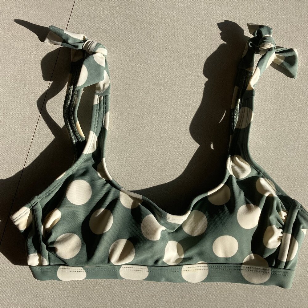 Xhilaration Swim Top Green with White Polka Dots